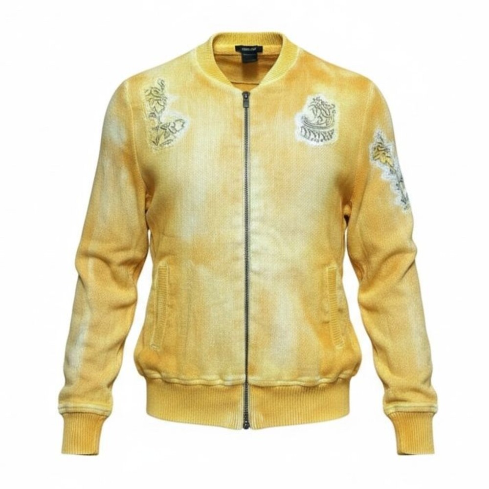 Avant Toi Distressed Knit Bomber Jacket Made in Italy Floral Zip Women's M